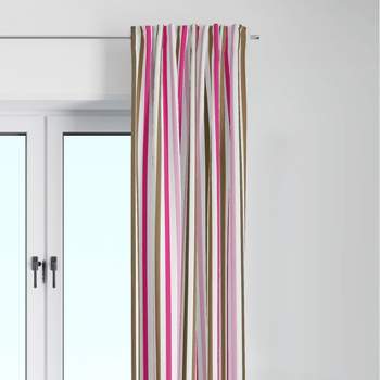 Bacati - Mod Stripes Pink Beige Brown Cotton Printed Single Window Curtain Panel