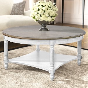 Galano Marcello 34.6 in. Round Solid Wood Top Coffee Table in White and Oak, White, Oak - 1 of 4