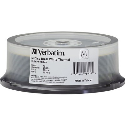 Verbatim M-Disc BD-R 25GB 4X White Thermal Printable, Hub Printable - 25pk Spindle - 120mm - Printable - Thermal Printable