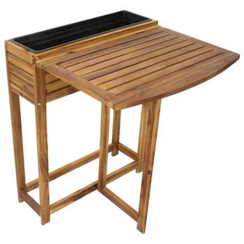 Sunnydaze Acacia Wood Folding Table with Planter Box - 30.5" H