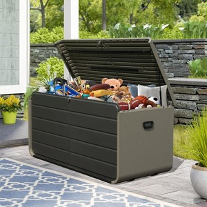 Okak 160/200/260 Gallon All-Weather Patio Storage Box, Resin Deck Boxes with Side Handles and Lockable Lid for Garden Tools, Patio Furniture - 1 of 4
