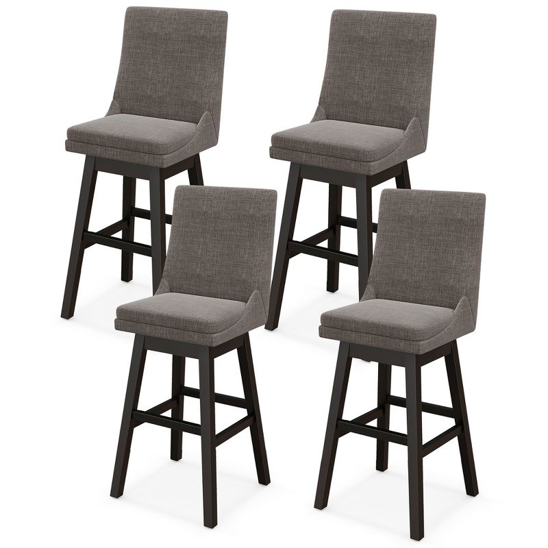 Tangkula Set of 4 30.5" Upholstered Linen Swivel Barstools Dining Chairs w/ Rubber Wood Legs, 1 of 4