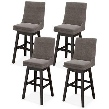 Tangkula Set of 4 30.5" Upholstered Linen Swivel Barstools Dining Chairs w/ Rubber Wood Legs