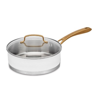 Saute Pan Gold 5 Qt Non Stick W/ Glass Lid & Stainless Steel Base
