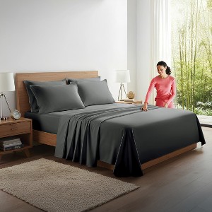 Kickoff Home Viscose from Bamboo Sheets Set 300 Thread Count 100% Organic Bamboo Viscose Cooling Bedding Sheets Hot Sleepers, Flat, Fitted, Pillowcase - 1 of 4