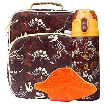 Bentology Lunch Box Set for Kids - Boys Insulated Lunchbox Tote, Water Bottle, and Ice Pack - 3 Pieces - Dinosaur