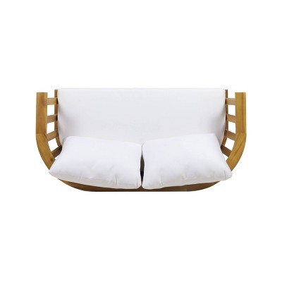 White Cushioned Teak Outdoor Wooden Loveseat