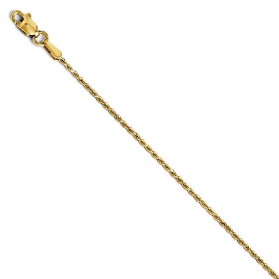 Black Bow Jewelry 1.3mm 14k Yellow Gold Solid Diamond Cut Rope Chain Bracelet & Anklet