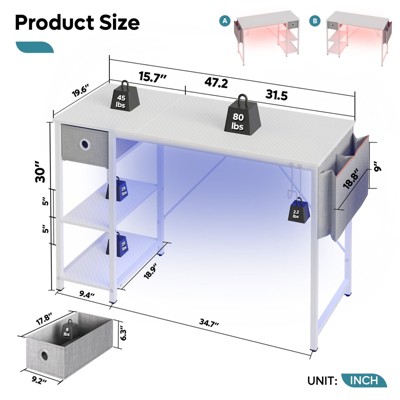 White Particle Board Computer Desk with Drawer and LED Light
