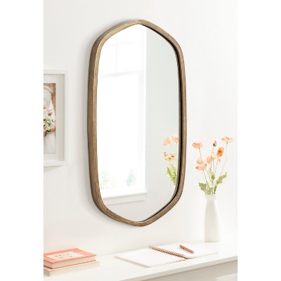 Gold Oblong Hexagon Metal Framed Wall Mirror, 20 x 36