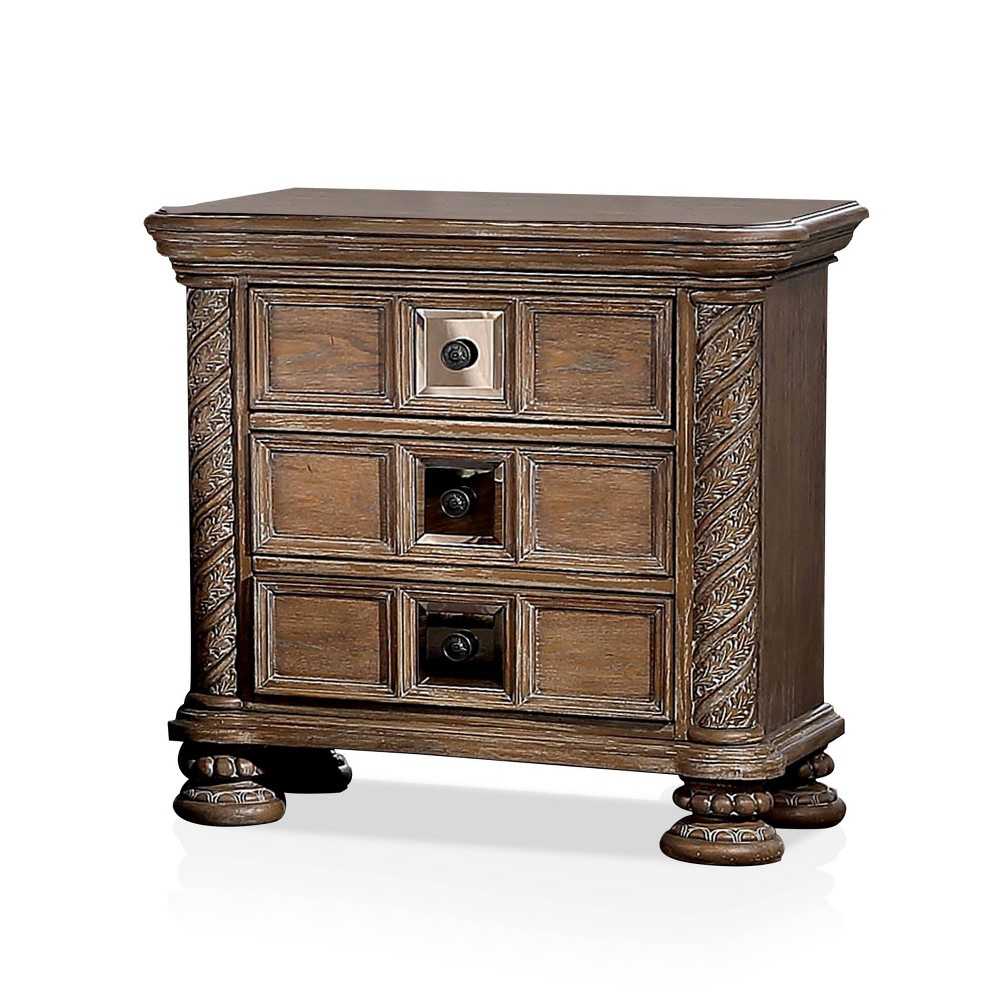 Photos - Storage Сabinet Lellen 3 Drawer Carved Details Nightstand Rustic Natural Tone - HOMES: Ins