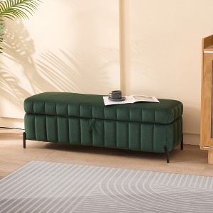 49.21"W Velvet Upholstered Storage Bench with Metal Legs, End of Bed Footstool Ottoman for Living Room, Entryway and Bedroom - ModernLuxe - 1 of 4
