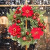 16 Inch Christmas Wreath for Front Door Decor - Luxury Xmas Wreath with Glitter Balls, Poinsettia Flowers - 4 of 4