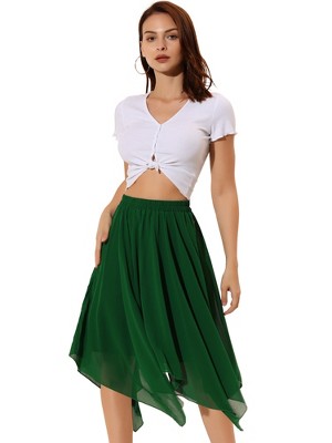 Allegra K Women's Elastic Waist Chiffon Handkerchief Hem Midi Skirt