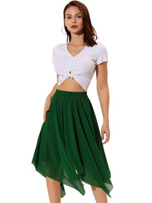 Allegra K Women's Elastic Waist Chiffon Handkerchief Hem Midi Skirt Green  X-Small