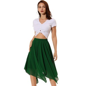 Allegra K Women's Elastic Waist Chiffon Handkerchief Hem Midi Skirt - 1 of 4