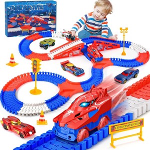 FUNFORFUN Race Car Track Set with 5 Cars, Construction Toys Race Tracks for Kids Boy Age 3-8, Christmas Birthday Gifts for for 3 4 5 6 Year Old Boys - 1 of 4