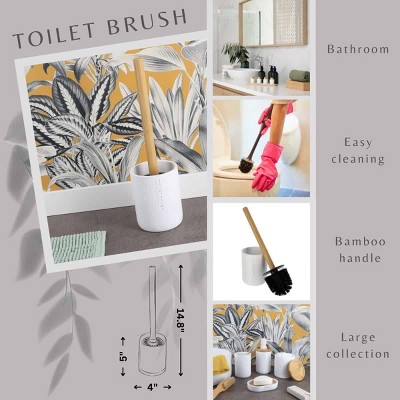 White Polyresin Toilet Brush Set with Bamboo Handle