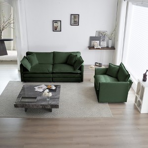 Chenille Upholstered Loveseat and Accent Sofa Set with Flexible Combination for Living Room - 1 of 4