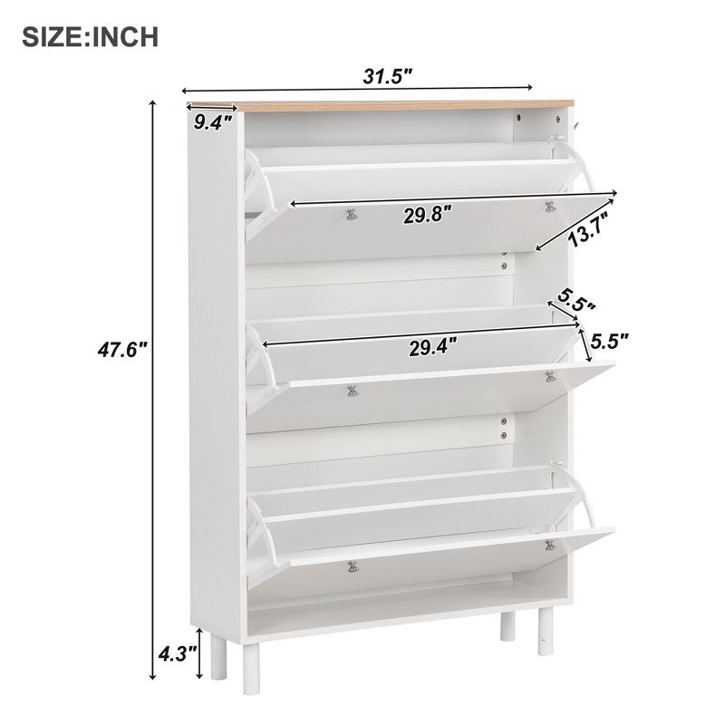 Narrow Design Shoe Cabinet with 3 Flip Drawers, 3 Hooks and Adjustable Panels - ModernLuxe, 3 of 11