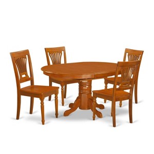 5-Piece Oval Saddle Brown Finish Solid Wood Top Dining table with 4 Chairs with - 1 of 4
