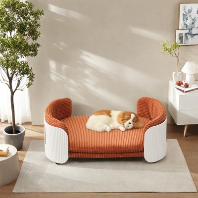 FURNIinspire Pet Beds Dog Bed Dog Couch, Indoor Pet Sofa Pet Furniture Elevated Cat Beds With Removable Mattress Cover, Brown, 33.46"*20.07"*10.23"