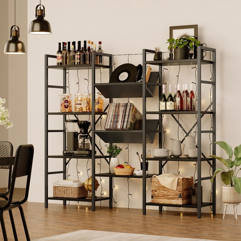 4 Tier Bookshelf, Industrial Bookcase with Storage, Open Large Metal Frame Display Shelves for Living Room, Bedroom, Home Office-Black, 3 of 8