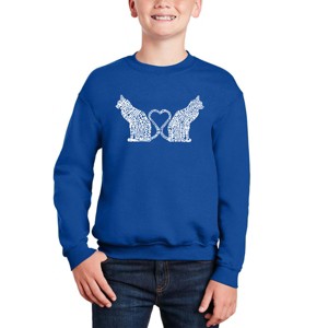 LA Pop Art Cat Tail Hearts - Boy's Word Art Crewneck Sweatshirt - 1 of 4