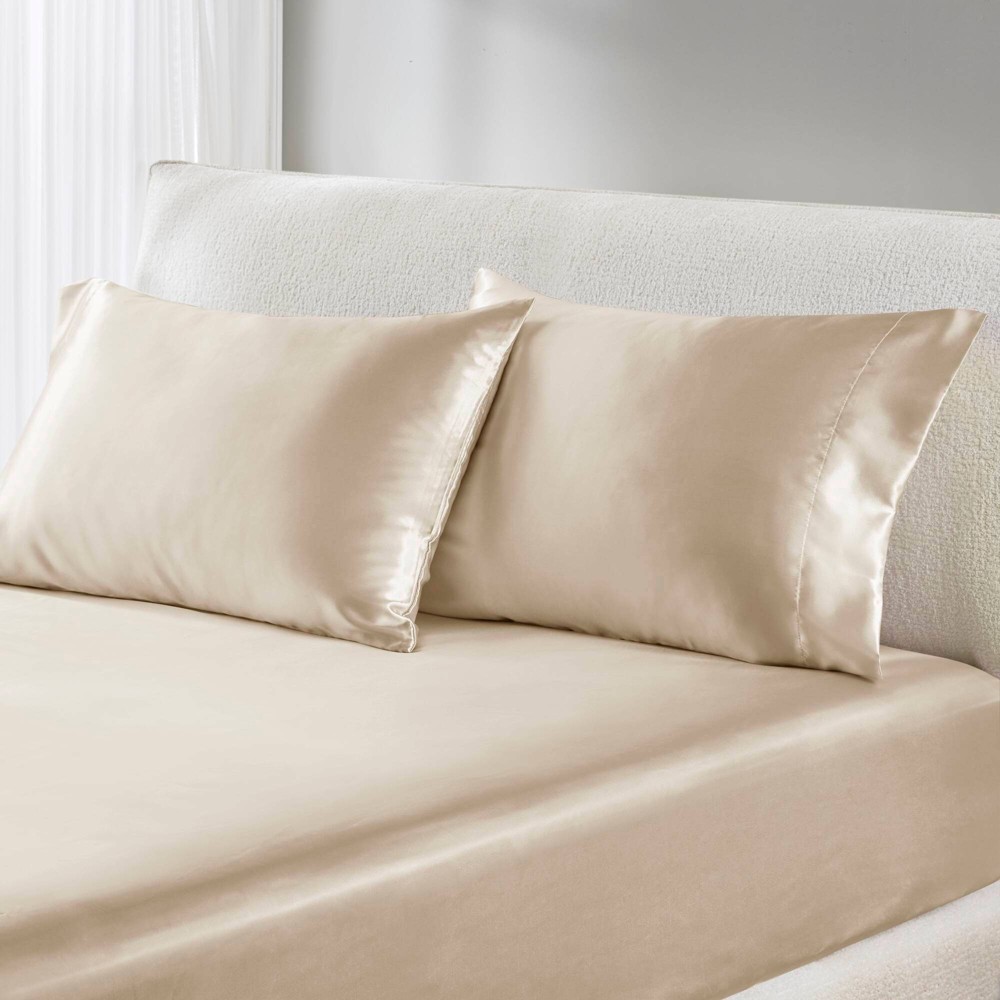 Photos - Pillowcase Madison Park Standard 2pc Satin Luxury  Champagne