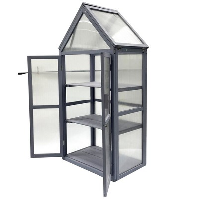 Gray Wooden Mini Greenhouse Kit for Indoor and Outdoor Use