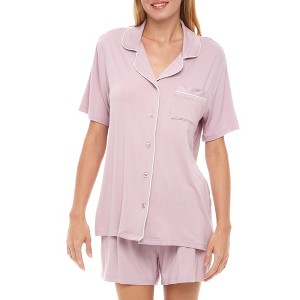ADR Womens Soft Knit Jersey Pajamas Lounge Set, Short Sleeve Top and Shorts with Pockets - 1 of 4