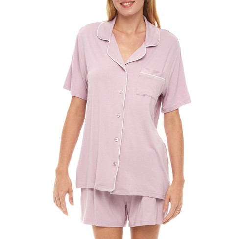 ADR Plush Crop Top and Shorts Women's Fleece Pajamas Set Mauve Large