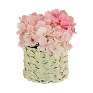 10" Artificial Light Pink Hydrangea Arrangement in Basket - National Tree Company - 1 of 3