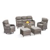 Buenhomino 7 Pieces Patio Furniture Sets with Fire Pit Table, Wicker High Back Outdoor Swivel Rocking Chairs Set with 3-Seat Couch, Ottomans and Table - 2 of 4