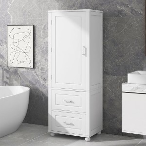 ACEPANO 61.4 in. H Freestanding MDF Storage Cabinet with Two Drawers and Adjustable Shelf-White - 1 of 4