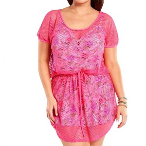 Women's Plus Size Fishnet Crochet Cover Up Dress - Always for Me - 1 of 3