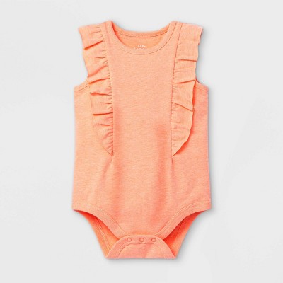 Baby Girls' Ruffle Short Sleeve Bodysuit - Cat & Jack™ Moxie Peach 0-3M