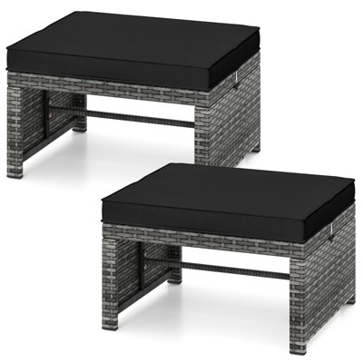 Tangkula 2 Pieces Patio PE Rattan Ottomans with Soft Zippered Cushions for Deck Frame