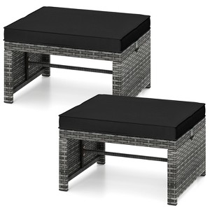 Tangkula 2 Pieces Patio PE Rattan Ottomans with Soft Zippered Cushions for Deck Frame - 1 of 4