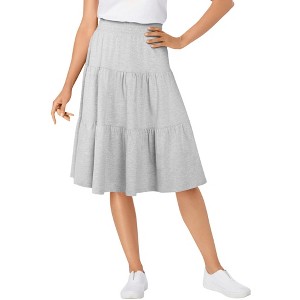 Woman Within Plus Size Elastic-Waist Knit Tiered Skirt - 1 of 4