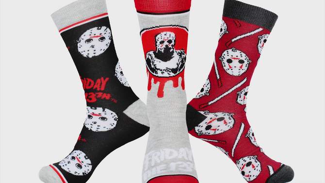 Friday The 13th Jason Voorhees Socks Horror Slasher Film Men's 3 Pack Crew Socks Multicoloured, 2 of 6, play video
