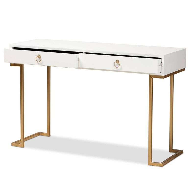 Beagan Wood and Metal 2 Drawer Console Table White/Gold - Baxton Studio, 3 of 13