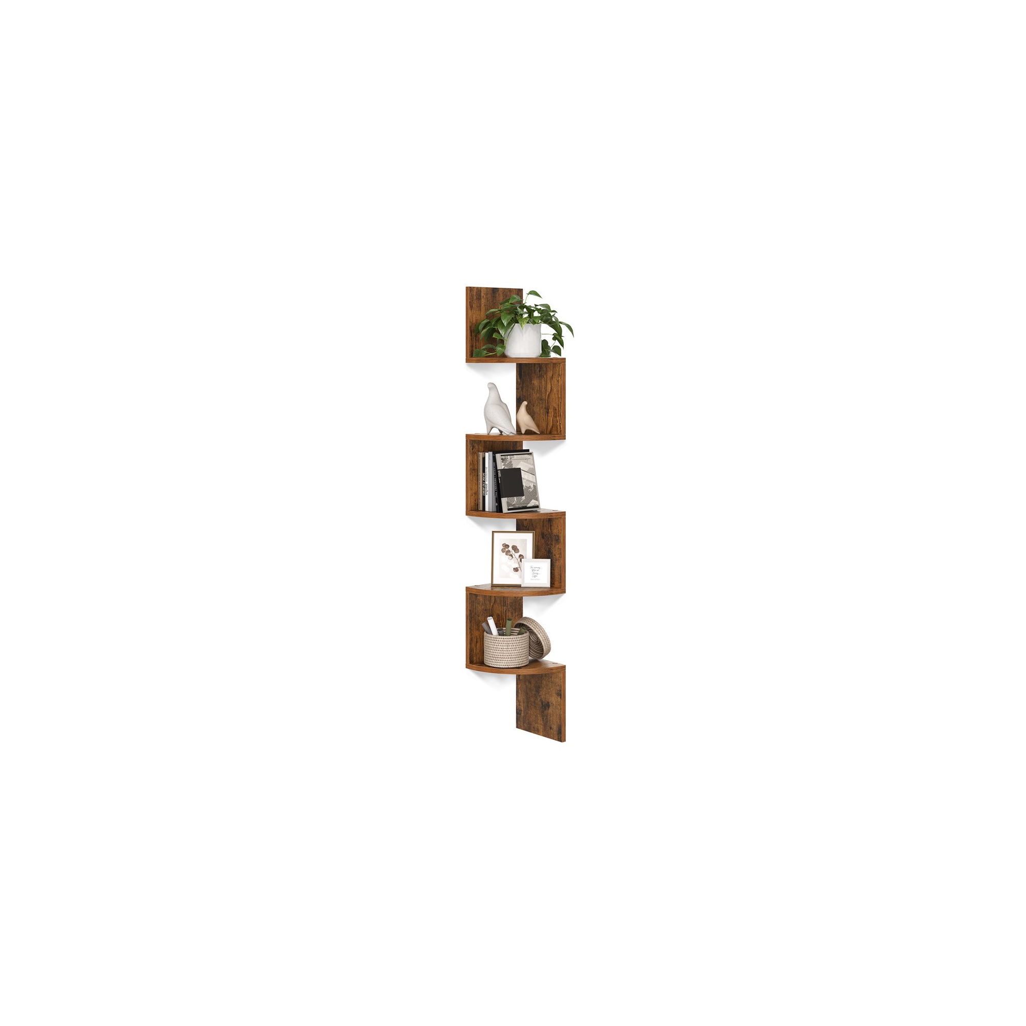 VASAGLE Corner Shelf, 5-Tier Floating Wall Shelf Rustic Brown
