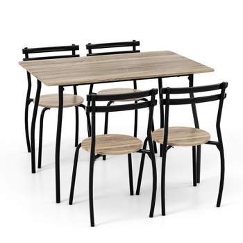 Tangkula 5 Pieces Dining Set Dining Table & Chairs Set with Wood & Metal Frame Space-saving Dining Table Set for 4