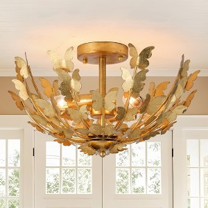 Parrot Uncle 18" 4-Light Gold Butterfly Semi-Flush Mount Ceiling Light - 1 of 4