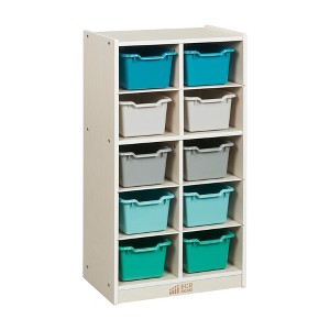 ECR4Kids 10 Cubby Mobile Tray Cabinet with 10 Scoop Front Storage Bins, 5x2, White Wash - 1 of 4
