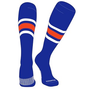 PEAR SOX Striped OTC Baseball, Softball, Football Socks (B) Royal, White, Orange - 1 of 3