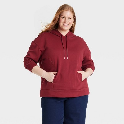 Women's Leisure Ribbed Cuff Hooded Pullover Sweatshirt - Ava & Viv™ Cherry Red 2X