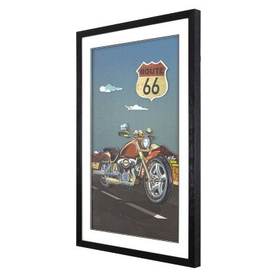 Route 66 Motorcycle Collage Art on Canvas with Black Frame