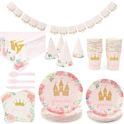 Blue Panda Serves 24 Princess Castle Party Supplies Decorations Tableware for Girls Kids